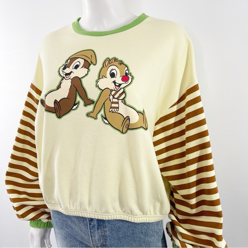 Disney Parks Sweater Chip & Dale Yellow Striped Long Sleeve Crew Neck Size L - Picture 3 of 10